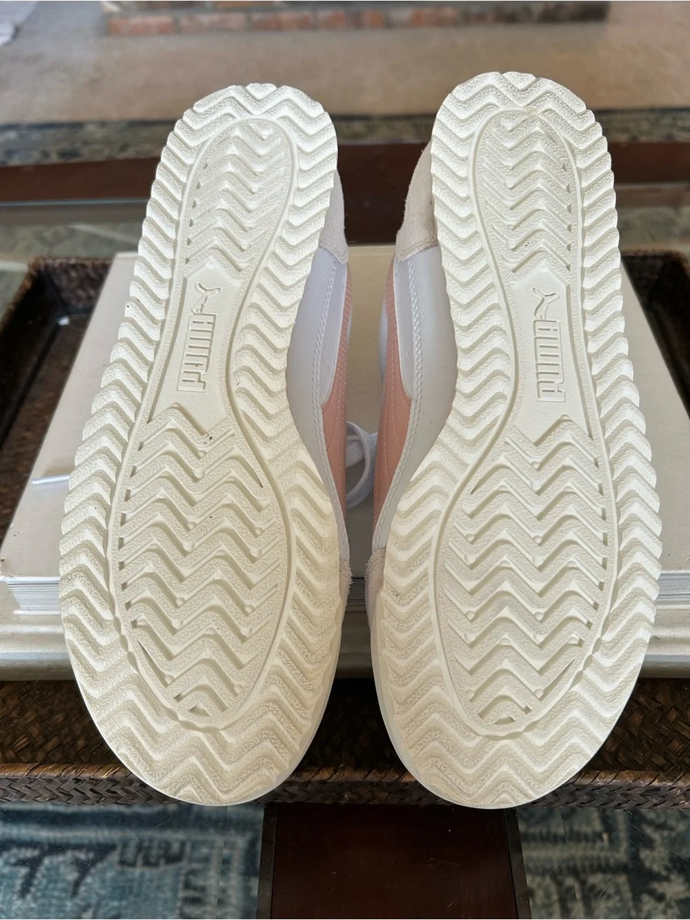 Puma Women's White Sneakers with Blush Pink Stripe